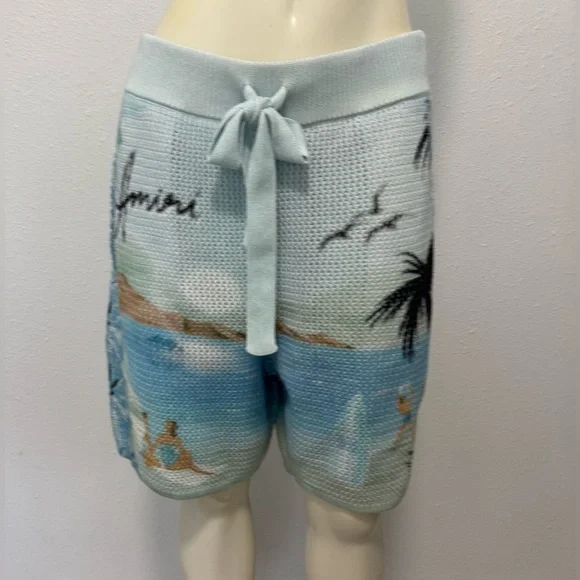 NWT Amiri Paradise Crochet Shorts in Cerulean